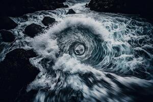 golven van rivier- en zee water ontmoeten elk ander. illustratie ai generatief foto