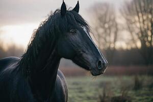 paard Aan de veld. illustratie ai generatief foto