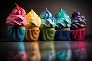 regenboog kleurrijk cupcakes. illustratie ai generatief foto