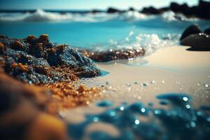 blauw natuurlijk strand en oceaan achtergrond. illustratie ai generatief foto