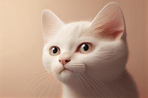 katje hoofd portret, wit weinig kat Aan beige achtergrond, schattig Look, generatief ai foto
