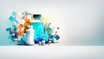 farmacologie en farmaceutica, gezondheidszorg achtergrond met kopiëren ruimte. generatief ai illustratie foto