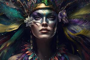 mardi gras masker kostuum traditioneel carnaval ontwerp achtergrond gezicht, generatief ai foto