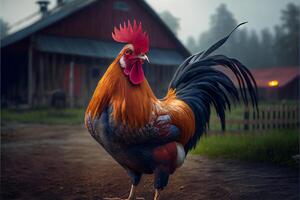 helder haan Aan de boerderij. vogel in de platteland. ai gegenereerd foto