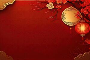 Chinese nieuw jaar achtergrond met kopiëren ruimte, mockup rood achtergrond. China vakantie generatief ai foto