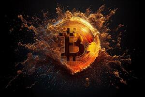bitcoin gouden cryptogeld munt detailopname, generatief ai foto