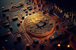 bitcoin gouden cryptogeld munt detailopname, generatief ai foto