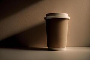 foto koffie kop met een beige leeg muur. illustratie ai generatief