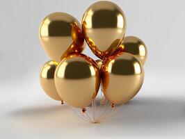 gouden ballonnen Aan een wit achtergrond. hal decoratie. ai gegenereerd foto