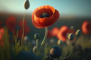 voorjaar papaver bloem achtergrond. illustratie ai generatief foto