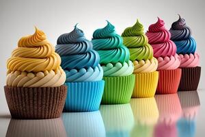 regenboog kleurrijk cupcakes. illustratie ai generatief foto