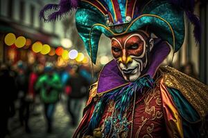 mardi gras masker kostuum traditioneel carnaval ontwerp achtergrond gezicht, generatief ai foto