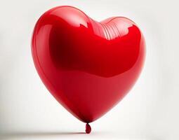 rood ballon in de vorm van een hart Aan een wit achtergrond. ai gegenereerd foto