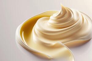 macro room vochtinbrengende crème smeren een golvend structuur Aan een wit. illustratie ai generatief foto