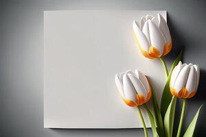 bladzijde met wit tulp bloemen. illustratie generatief ai foto