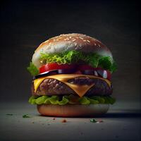 geïllustreerd realistisch rundvlees hamburger Aan oranje achtergrond generatief ai foto