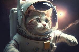 schattig kat gekleed net zo een astronaut in buitenste ruimte. gegenereerd door ai foto