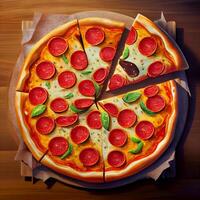 peperoni Italiaans pizza. generatief ai foto