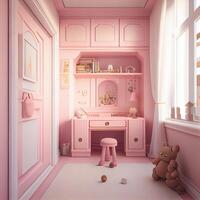 roze schattig kinderachtig kamer interieur. generatief ai foto