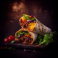 burrito's wraps met rundvlees en groente. illustratie generatief ai foto