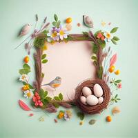 kader gelukkig Pasen concept met eieren. illustratie generatief ai foto