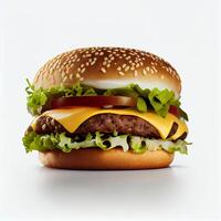 rundvlees hamburger Aan wit achtergrond. generatief ai foto