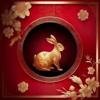 rood Chinese nieuw jaar achtergrond met gouden kader. generatief ai foto