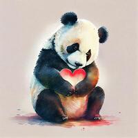 schattig panda is Holding een hart in haar handen. generatief ai foto
