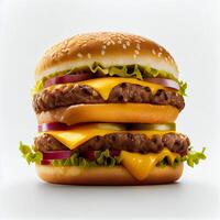 rundvlees hamburger Aan wit achtergrond. generatief ai foto