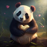 schattig panda is Holding een hart in haar handen. generatief ai foto