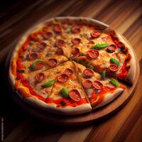 pizza Aan houten bord. illustratie generatief ai foto