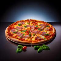 pizza Aan houten bord. illustratie generatief ai foto