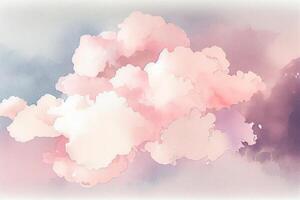 waterverf suiker katoen wolken achtergrond licht roze achtergrond. illustratie generatief ai foto