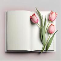 bladzijde met roze tulp bloemen. illustratie generatief ai foto