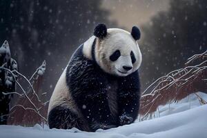panda in sneeuw winter. illustratie generatief ai foto