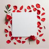 valentijnsdag dag met wit leeg papier rood roos. illustratie generatief ai foto