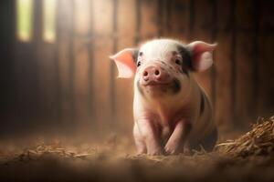 schattig big spelen in de boerderij. ai gegenereerd foto