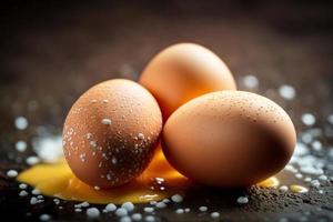 kip eieren, bruin en wit eieren Aan een tafel. eieren klaar naar worden gebruikt met meel en tarwe in recept Aan de tafel. types van eieren gebruikt in taart voorbereiding en divers recepten. foto