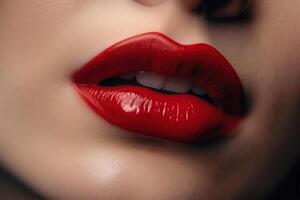 mooi vrouw lippen met rood lippenstift foto