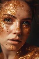 jong mooi vrouw met gouden bedenken foto