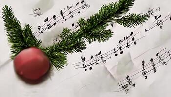 illustratie van Kerstmis muziek- met vliegend aantekeningen foto