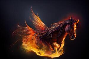 illustratie van een paard met brand Vleugels foto