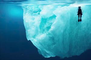 illustratie van een duiker onder een ijsberg foto