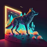 gestileerde wolf illustratie. diorama. futuristische neon kleur generatief ai. foto