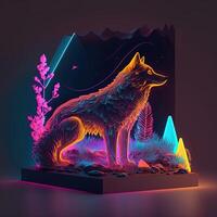 gestileerde wolf illustratie. diorama. futuristische neon kleur generatief ai. foto