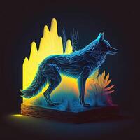 gestileerde wolf illustratie. diorama. futuristische neon kleur generatief ai. foto