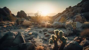 zonsondergang in Joshua boom nationaal park, Californië, Verenigde staten foto