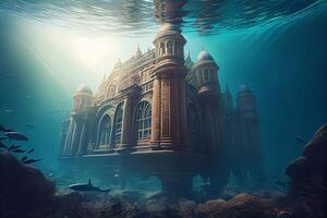 onderwater- oceaan zee denkbeeldig fantasie wereld ai gegenereerd digitaal illustratie foto