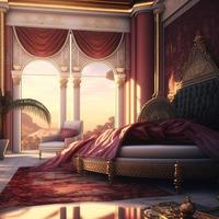 3d illustratie van fee verhaal paleis majestueus luxe interieur. mysterieus dromerig achtergrond. foto