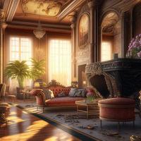 3d illustratie van fee verhaal paleis majestueus luxe interieur. mysterieus dromerig achtergrond. foto